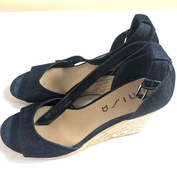 Unisa Womens Wedge Espadrille Sandals Denim Blue Size 9M High Heel Peep Toe‎ - Picture 7 of 10